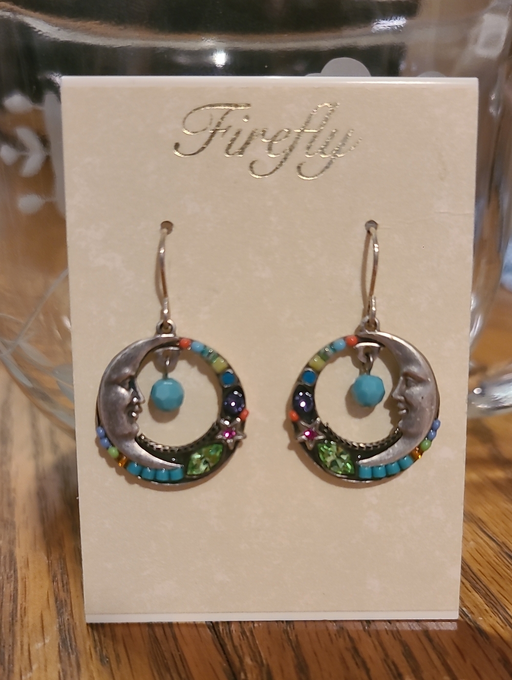 Firefly Multicolor Moon & Bead Drop Earrings